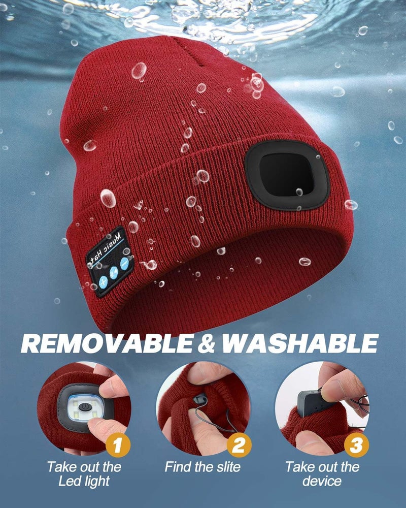 MOXTOYU Bluetooth Beanie with Light, USB Rechargeable LED Headlamp Winter Hat, Christmas Stocking Stuffers Gifts for Men Women - Image 4